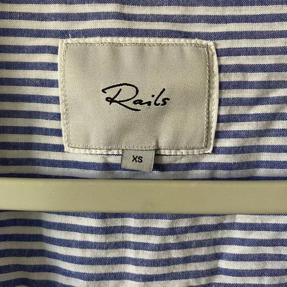 Rails Womens Blouse Size XS Frances Banker Stripe Floral Patch Button Down Shirt - Picture 9 of 11